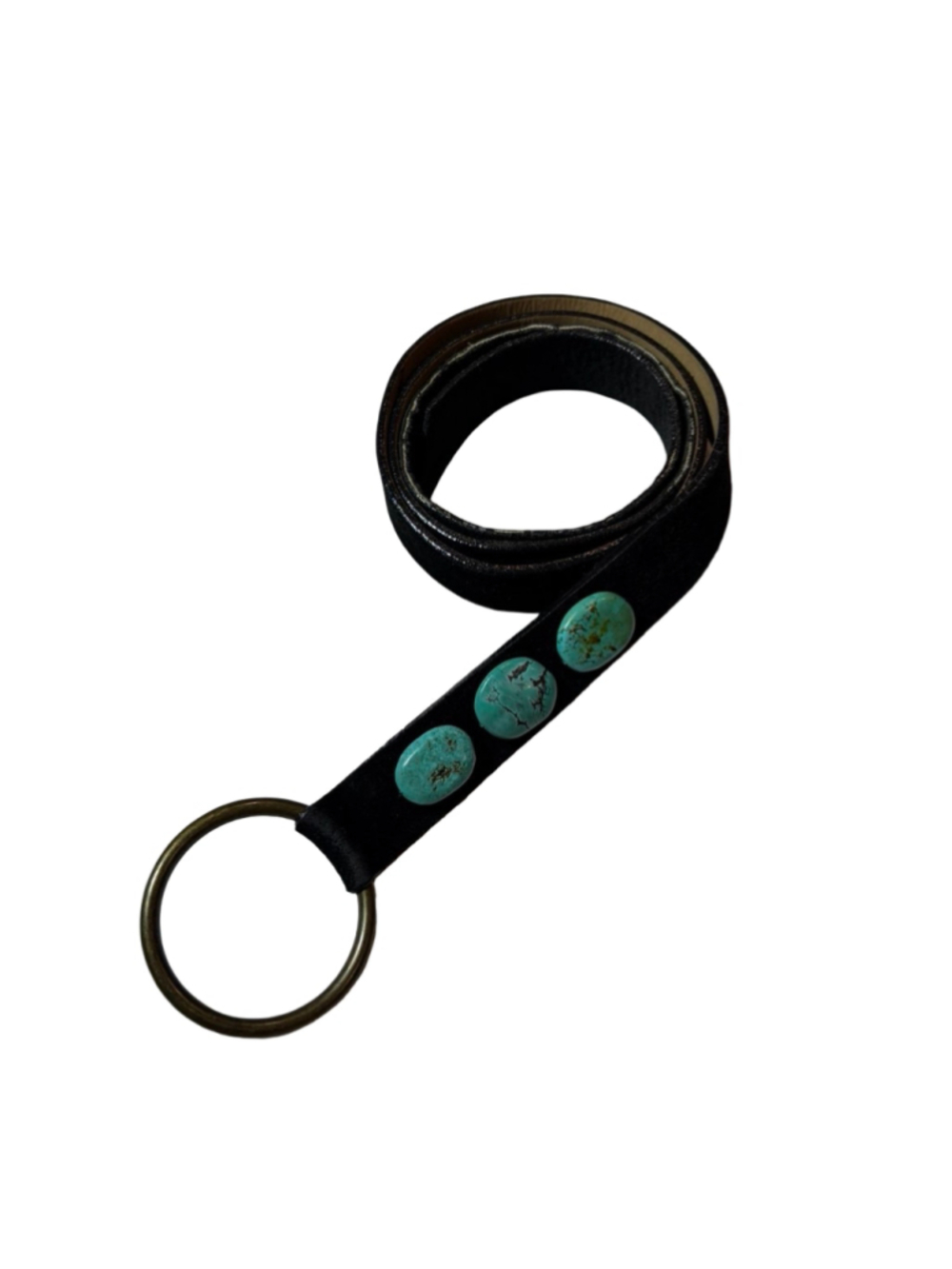 Vintage Streets Ahead Black Leather Turquoise O-Ring Wrap Belt M/L USA